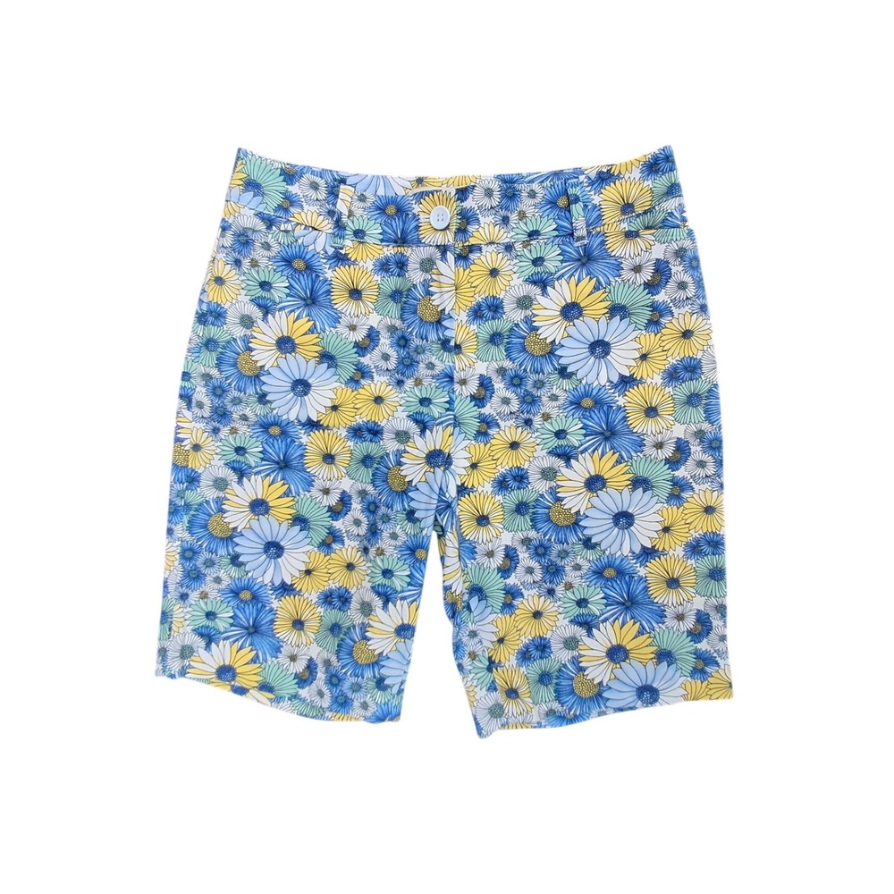Talbots Petite Blue Yellow Daisy Floral Shorts Cotton Stretch Size 4P ID5247